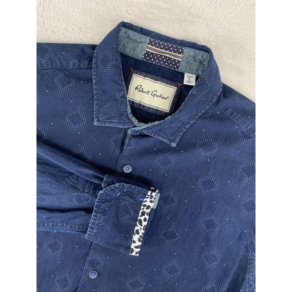 Robert Graham Shirt Mens Larg Blue Geometric Flip Cuff Colorful Button Up Cotton